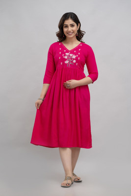 mayraa Women Solid, Embroidered Anarkali Kurta(Pink)