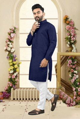Shree Dutt Creation Men Solid Straight Kurta(Dark Blue)