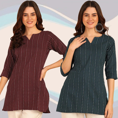 VIRHAN Women Striped A-line Kurta(Multicolor)