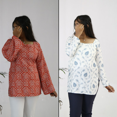 aanzri Women Printed A-line Kurta(Multicolor, Pink)