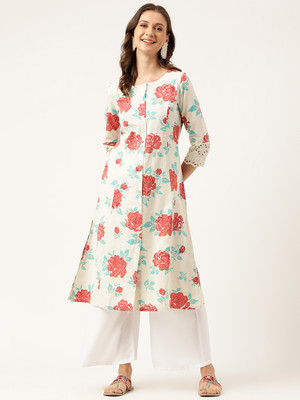 DIVENA Women Floral Print A-line Kurta(Beige)