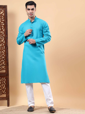Yugnik Men Solid A-line Kurta(Dark Green)