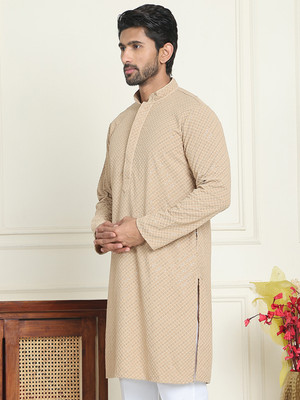 ANOUK Men Embroidered Straight Kurta(Beige)