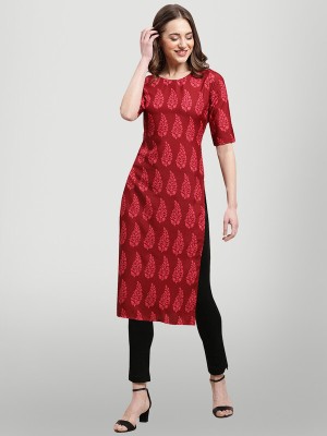 1 Stop Fashion Women Printed Straight Kurta(Maroon, Pink)