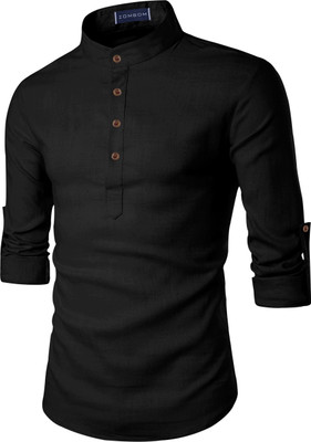 Fifth U Men Solid Flared Kurta(Black)