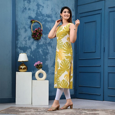 Gamyam Women Printed Straight Kurta(Green)
