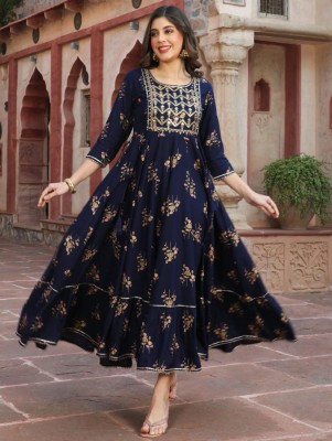 ERAFASHION Women Printed Anarkali Kurta(Blue)