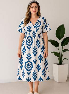 SRP Enterprises Women Printed Flared Kurta(Blue)
