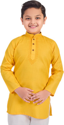 SQS Boys Solid A-line Kurta(Yellow)