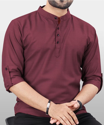 Shree Dutt Creation Men Solid Straight Kurta(Maroon)