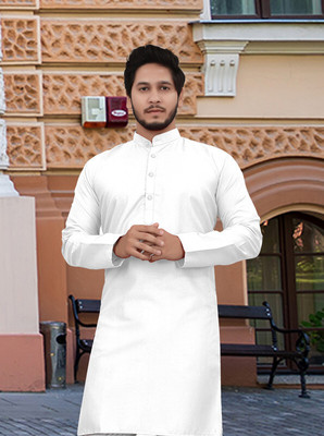 Flossy Men Solid Straight Kurta(White)