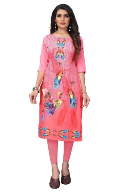 Growmore Fab Women Printed Anarkali Kurta(Pink)