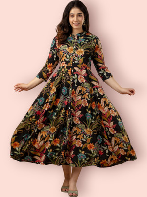 mk creation Women Printed Anarkali Kurta(Multicolor)
