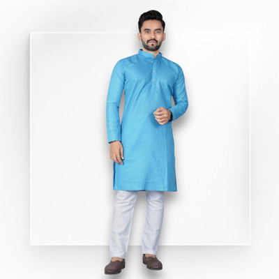 PRIMEICON Men Solid Straight Kurta(Light Blue)