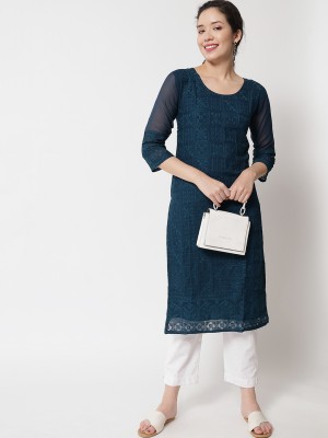 Marry Women Embroidered Straight Kurta(Blue)