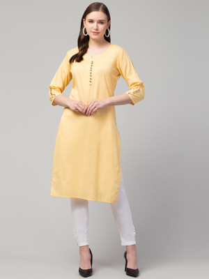 FamBee Women Self Design Straight Kurta(Yellow)