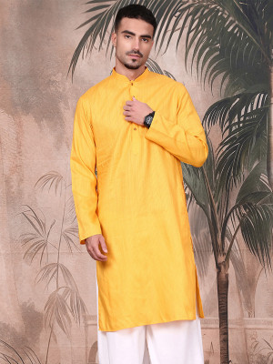 Sangria Men Self Design Straight Kurta(Yellow)