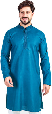 SQS Men Solid Straight Kurta(Blue)