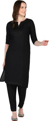 Anvi creation Women Solid A-line Kurta(Black)