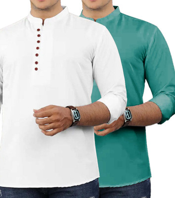 RAREMARK Men Solid Straight Kurta(Brown, Green)