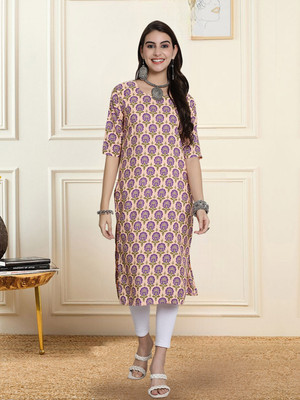 1 Stop Fashion Women Printed A-line Kurta(Beige)