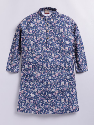 Tabard Boys Embroidered Straight Kurta(Blue)