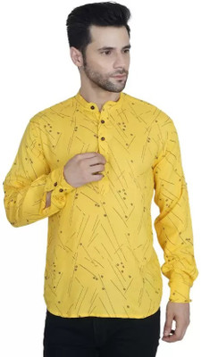 Dhruvi Creation Men Printed Straight Kurta(Yellow)