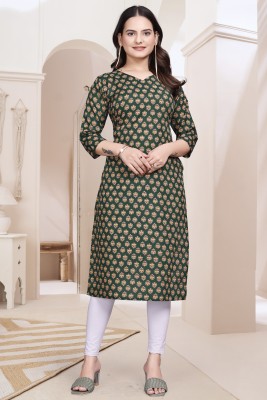 Devakii Women Printed A-line Kurta(Green)