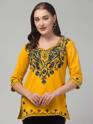 CROWN KING GARMENTS Women Embroidered Straight Kurta(Yellow)