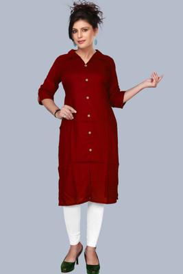 NEWSTARART Women Solid Straight Kurta(Maroon)