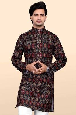 Nirwear creation Men Printed Straight Kurta(Black)