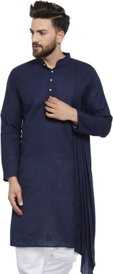JS COLLECTION Men Solid Asymmetric Kurta(Dark Blue)
