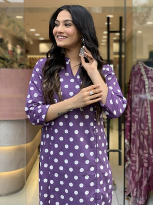 Byaara Women Polka Print, Striped, Printed Straight Kurta(Blue)