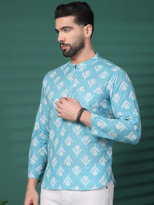 Sangria Men Printed Straight Kurta(Light Blue)