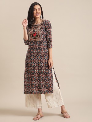 Varanga Women Printed Straight Kurta(Orange)