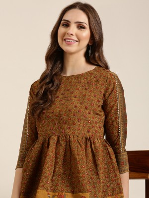 Showoff Women Floral Print A-line Kurta(Brown)