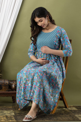 Tulsiram Women Printed Anarkali Kurta(Blue)