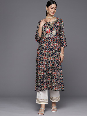 Varanga Women Printed Straight Kurta(Blue)