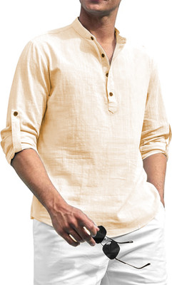 Apektra Men Solid Straight Kurta(Beige)