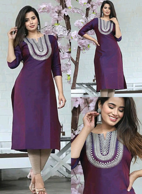 Wasma Fashion Women Embroidered Straight Kurta(Purple)
