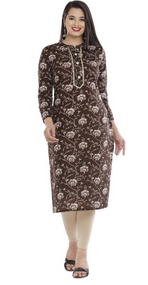 MANGALAM Women Printed Straight Kurta(Brown)