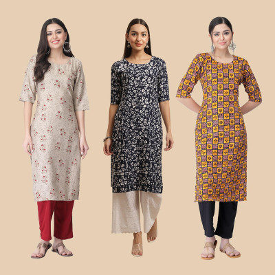 1 Stop Fashion Women Printed Straight Kurta(Maroon)