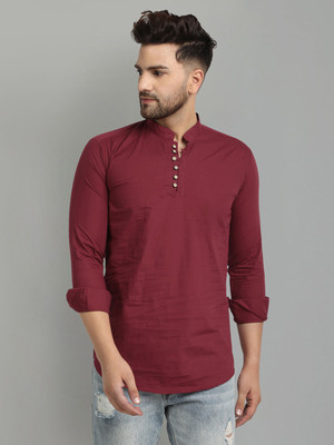 LOOKMARK Men Solid Straight Kurta(Maroon)