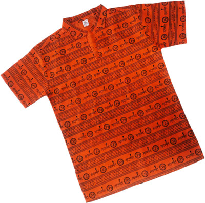 AXOLOTL Men Printed Straight Kurta(Black, Orange)