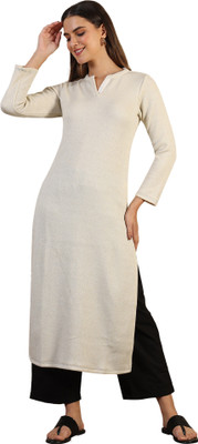 Aurelia Women Self Design Straight Kurta(White)