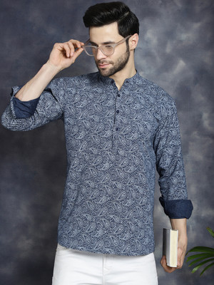 ANOUK Men Printed Straight Kurta(Blue)