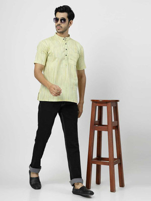 Rohilcrust Men Striped Straight Kurta(Yellow)