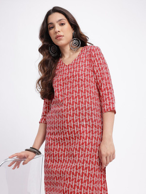 Anouk Rustic Women Printed A-line Kurta(Maroon)