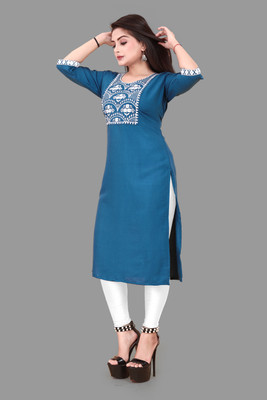 RIDDHI COLLECTION MALL Women Embroidered A-line Kurta(Blue)