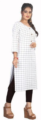 prabhas Women Self Design Straight Kurta(White)